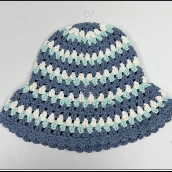 Free People Pixie Crocheted Knit Bucket Hat Blue Multi color NWOT - Picture 2 of 4